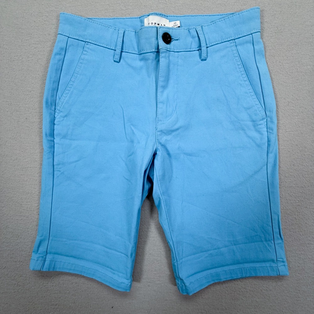 Topman Chino Shorts Mens Size 28 Good Blue Slim Fit Cotton Blend Twill